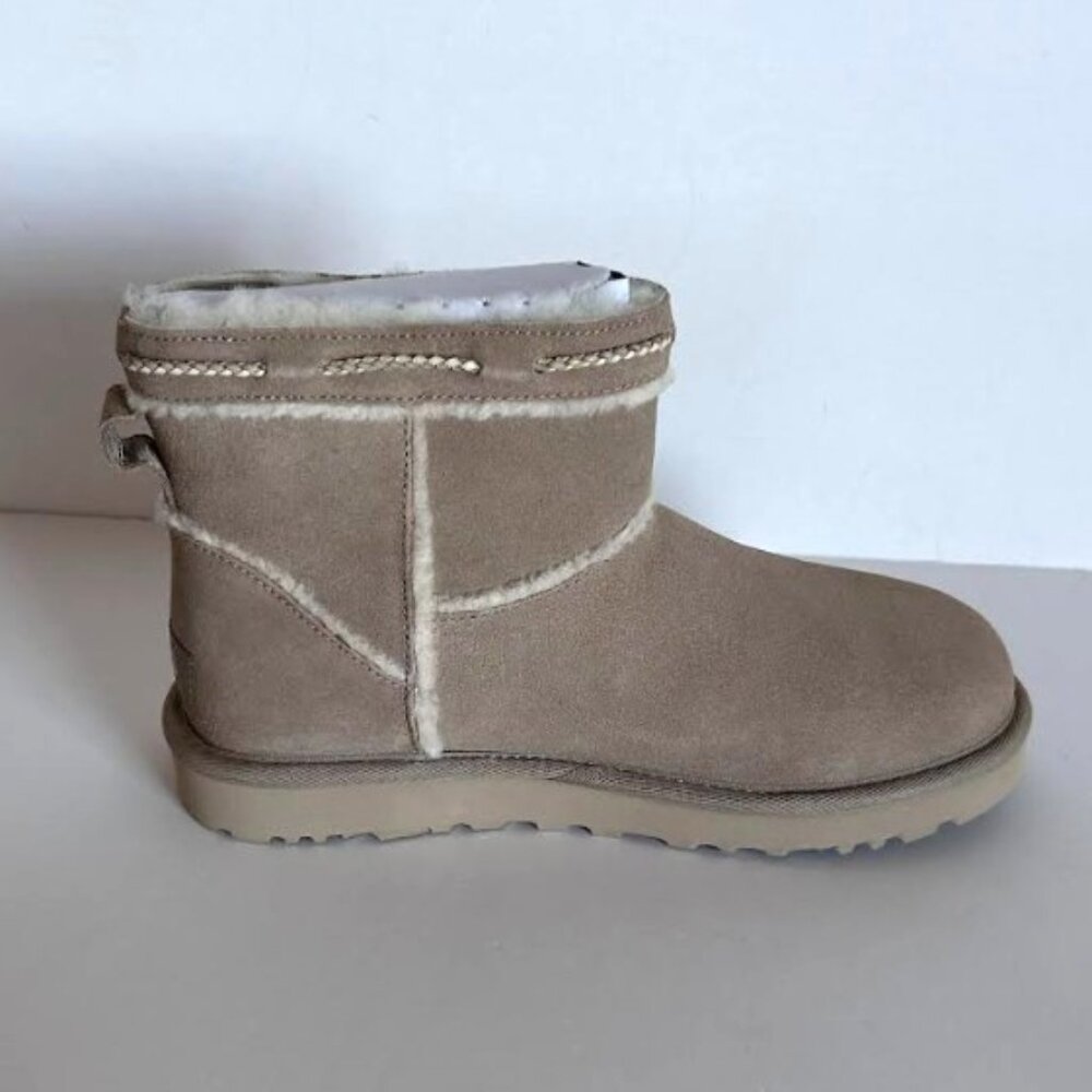 UGG Women's Classic Mini Shearling Braid Boots Dune 7 New in Box - Picture 7 of 15